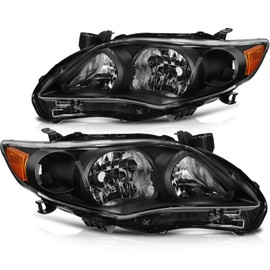 Ineedup Headlight Assembly Pair for Toyota Corolla 2011-2013 Headlamps Black Housing Amber Reflector Clear Lens