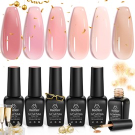 Beetles Gel Nail Polish Kit, 6 PCS Jelly Gel Polish Nude Pink Color Gel Neutral Nail Art Design Translucent New Year Gel Nail Kits Soak Off Uv Nail Lamp Cured Nail Manicure DIY Home for Women