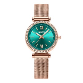 NIBOSI Womens Watch Analog Green Dial Wrist Watches for Women Fahion Rose Gold Diamond Dress Ladies Watches Girls Bracelet (Blue-M)