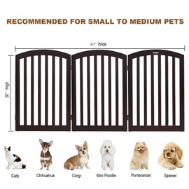 Bonnlo 3-Panel Wooden Free Standing Pet Gate for Dogs, 30'' Tall Dog Gates for The House, Doorways & Stairs, Dog Fences Indoor Puppy Gate with 3 Foot Supporters, Up to 61” Wide, Espresso