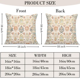 BUAEL Boho Floral Throw Pillow Covers 18x18 inch Set of 2,Beige Boho Rug Geometric Floral Pattern Decor Double Sided Pattern Cushion Cover Soft Pillow Case Living Sofa Room Bed Square Pillow Cover