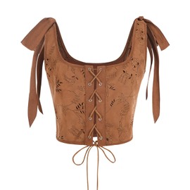 CR ROLECOS Women's Brown Renaissance Corset Top Vintage Lace Up Floral Overbust Bustier Bodice XXL
