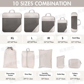 MUUKAIII Suitcase Organiser Set, 10 Pieces, Packing Cubes Compression, Packing Bags with Compression, Travel Organiser for Suitcases and Backpack, Packing Cube, Suitcase Organiser, Travel Clothes