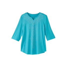 Silverts Women's Open Back Vneck Embellished Top - Adaptive Clothes for Elderly Seniors - Wheelchair Surgery Recovery Shirt - Bedridden Patient Comfort Post Surgical Clothing - Turquoise 2XL