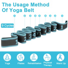 Erzekrim Yoga Stretching Strap Stretch Strap with 9 Loops Stretching Band Highly Elastic Fitness Bands Gymnastics Band Effective Stretching for Yoga, Pilates, Dance Gymnastics (Blue)