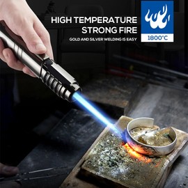 Butane Torch Windproof Blow Torch Lighter Strong Flame Refillable Butane Lighters with Flame Lock for Kitchen Outdoor BBQ Grill Firepit (Butane Not Included)(Black)