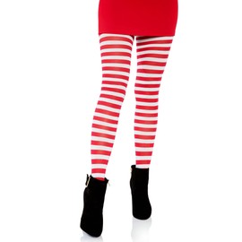 Leg Avenue Nylon Stripe Tights (White/Red)