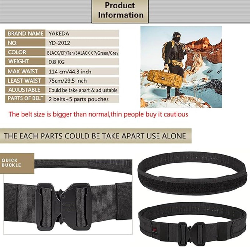 PIKEON Tactical Battle Belt Quick Release with Accessories Pouches 7