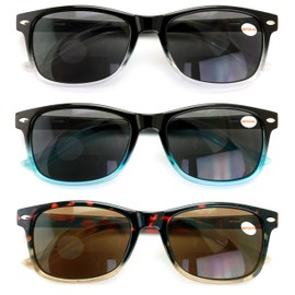 V.W.E. 3 Pairs Men Women Bifocal Rectangular Lightweight Reading Sunglasses - Outdoor Reader - Spring Hinge Bi-Focal (1 Clear 1 Blue 1 Brown, 2.75)