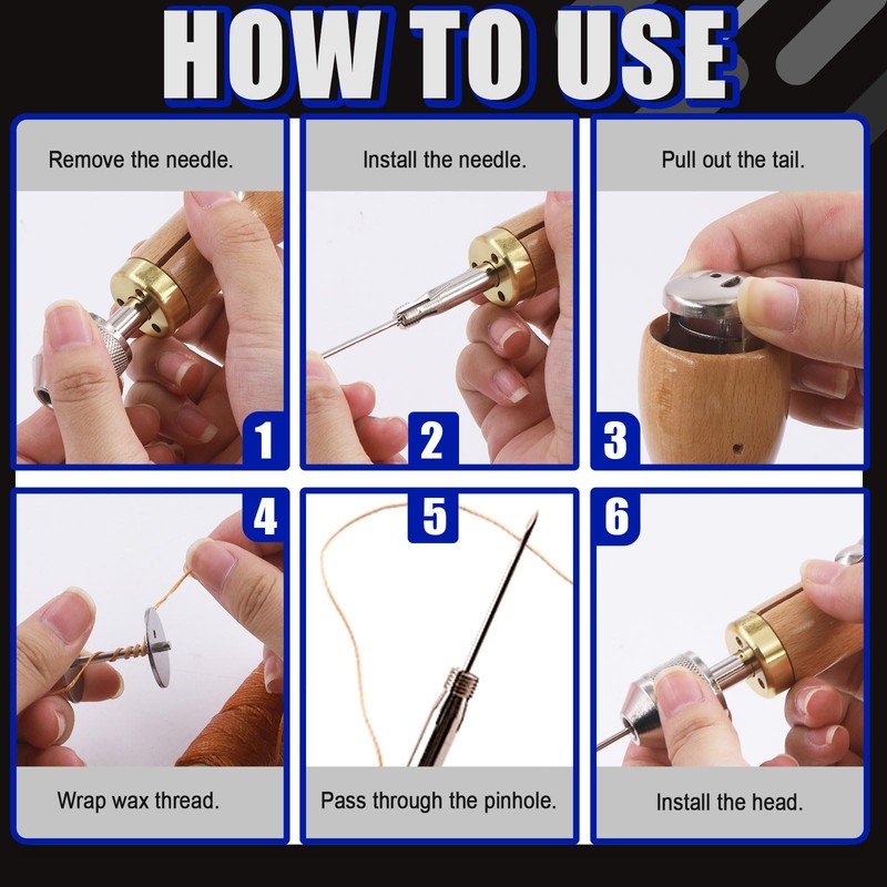 Glarks 15Pcs Sewing Awl Kit Portable Leather Stitching Repair Stitch