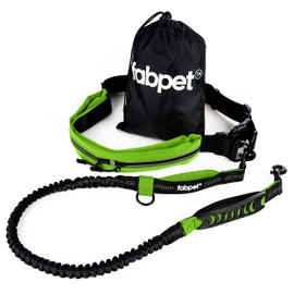 Fabpet Hands Free Dog Lead for Running, Walking and Jogging - Strong Dual D-ring Design up to 60kg, Adjustable Waist Belt with Integrated Pouch