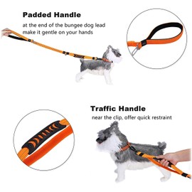 1.2 m Bungee Dog Lead for Walking, Reflective Elastic Dog Lead with Comfort 2 Padded Handles for Better Control, Multiple Use Dog Lead with Safety Belt Buckle