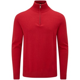 Charles Wilson Men's Essential Cotton Zip Neck Jumper (3XL, Red (0524))