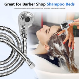 ZKDAUSDO 1/4" Nut Shampoo Bowl Hose Sprayer Kit with Stainless Steel Salon Sink Hose Replacement for Beauty Salon Barber Shop Faucet Vacuum Breaker Kit, Dual-Mode Shampoo Bowl Sprayer Head