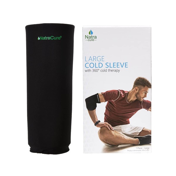 NatraCure Cold Therapy Compression Sleeve for Injuries & Pain Relief - Reusable Ice Freeze Sleeve for Arm, Forearm, Elbow, Knees - Freezable Sleeve Ice Pack Wrap for Leg, Shin, Calf, Ankle, Foot - Large