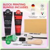 Zyva PrintPro Linocut Deluxe Kit: 3x100ml Ink, Cutter, Rubber Block,
