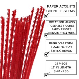 Accent Design Chenille Stem 12 3 mm TinyRed (6 Pack)