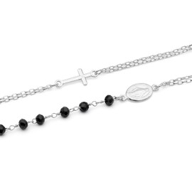 AKA Gioielli® - 925 Silver Rosary Bracelet with Virgin Mary and Cross - Bracelet for Men and Women, Adjustable Length, Sterling Silver, Cubic Zirconia