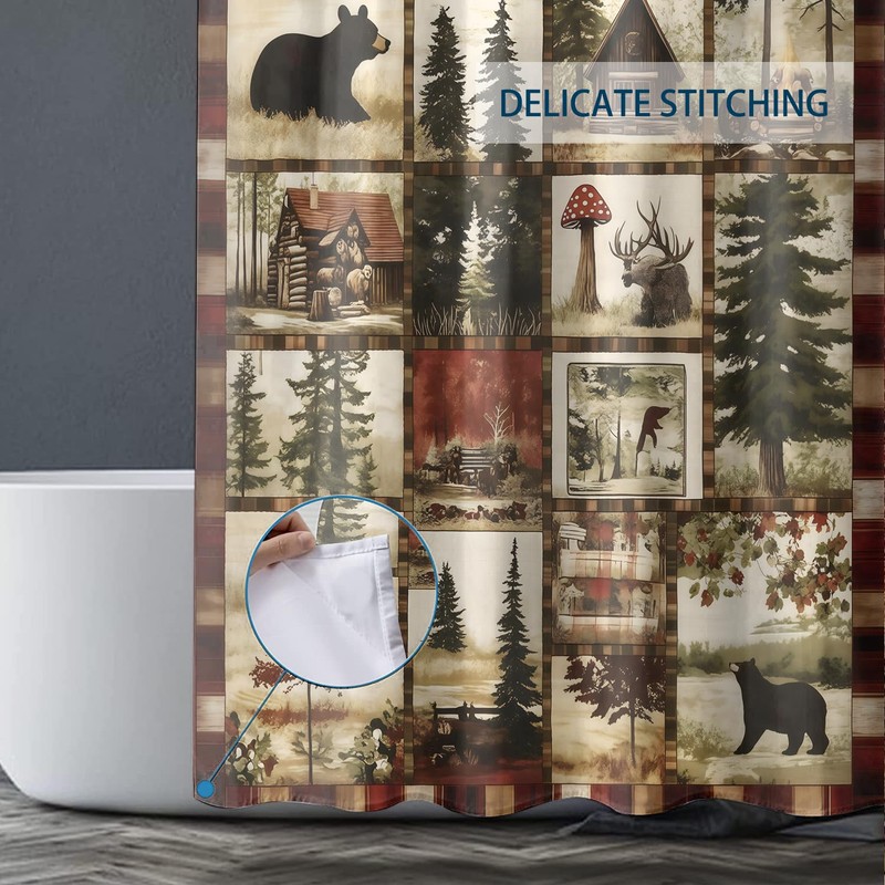 ZCHOMI Rustic Cabin Shower Curtain Farmhouse Country Bear Forest Bathroom