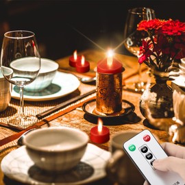 xiangpeng Tea Light Candles with Remote Control,50pack Flickering Flameless LED Candle,Long Lasting 400+Hours,Battery Operated with Timer for Home Decoration Seasonal &Festival Celebration Red