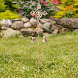 Zaer Ltd. Set of 3 Assorted Embellished Iron Cross Garden Stakes with Bells