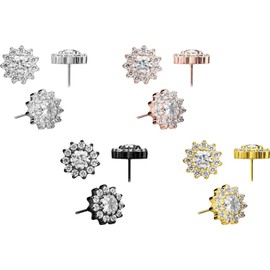 PIERCINGLINE Titanium Attachment with Push Pin Crystal Flower without Labret Stud Piercing Ear Nose Choice of Colours, Titanium