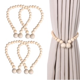 4PCS Magnetic Curtain Tiebacks Clips, Wood Bead Curtain Tiebacks, Decor Curtain Tie for Curtain Holdbacks, Curtain Tiebacks Window Treatment Drape Tie