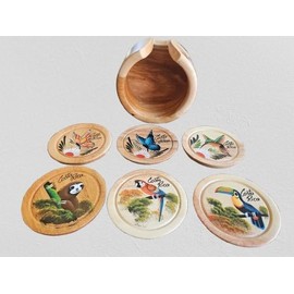 Tapanti store. Costa Rican Fauna Wooden Coasters Set of 6 Handmade Coasters with Wildlife Designs & Hand-Painted Storage Container for Nature Lovers & Stylish Eco-Friendly Décor. (Blue Butterfly)