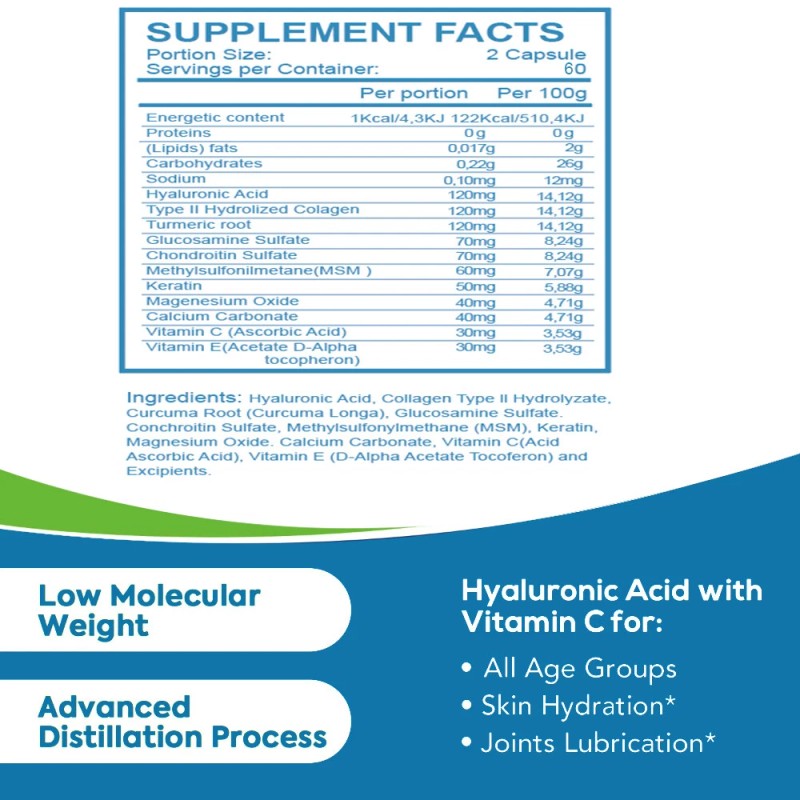 ZIPINKJ Qty120 Hyaluronic Acid Capsules Joints Support Anti Aging Reduce