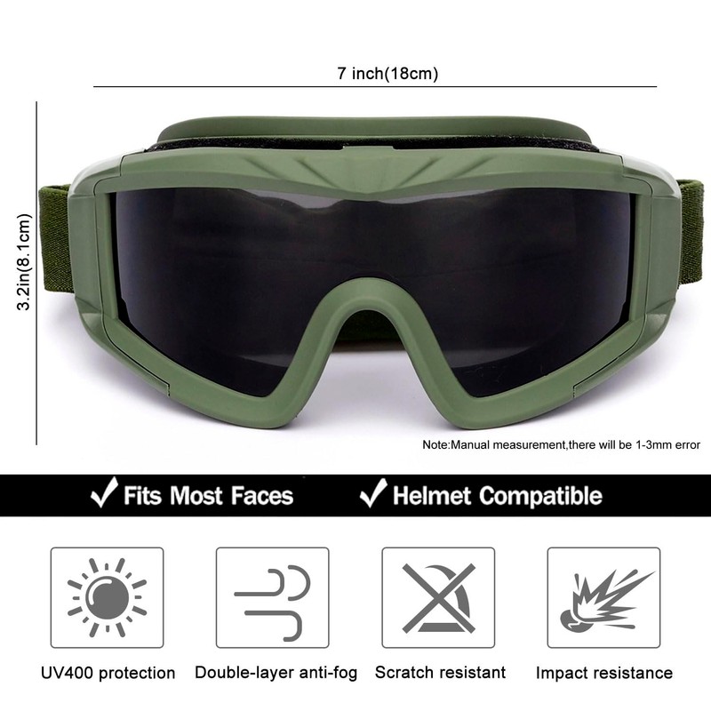 VEWOE Airsoft Tactical Goggles Anti-fog Military Glasses with 3Interchangable Lens,