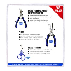 Jacob Wheeler Pro Pack 3 Piece Fishing Tool Set Including Split Ring Pliers, Needle Nose Pliers and Braid Scissors