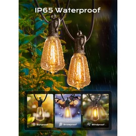 Brightown LED Outdoor String Lights, 100FT Dimmable ST38 Patio Lights Shatterproof, IP65 Waterproof Connectable Hanging Outdoor Light for Backyard, Porch, Deck, Balcony, 2700K
