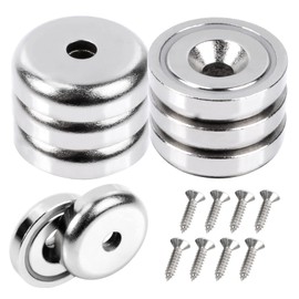 8Pcs Super Strong Round Cup Neodymium Magnets Heavy Duty,60LBS Large Rare Earth Magnets with Screw, 0.98inch x 0.27inch Countersunk Hole Pot Magnets, for Kitchen Warehouse Craft DIY Lockers Tools