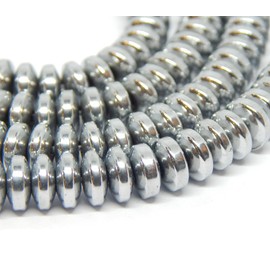 Pack of 85 Hematite Beads 6 mm x 2.5 mm Flat Round Spacer Metal Disc Coin Non-Magnetic Synthetic Hematite Loose Beads Charms (Silver)