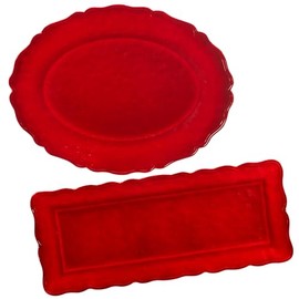 Isabella Red Unbreakable Melamine 2-Piece Serving Platter Set – Oval and Rectangular Platters for BBQs, Indoor Outdoor Dining, Camping, Holiday Entertaining, & Everyday Use