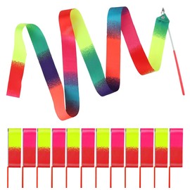 Kellegour Pack of 12 gymnastics bands with rod, 2 m rhythmic sports gymnastics band, dance streamer, rhythmic dance bands for artistic dance gymnastics, circus, carnival shows