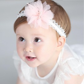 Baby Girl Headbands, White, Stretchy Headband, Double Lace, Bowknot Hairband, Soft Baby Hairband, Nylon, Newborn Hair Accessories, Baby Gifts for Newborns (Pink-A, Adjustable)