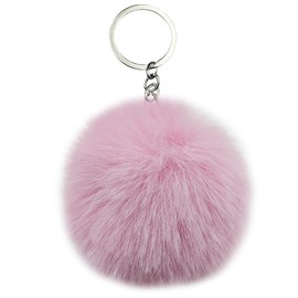 MMQXWZG 2 Pieces Pom Pom Keychain Artificial Rabbit Fur Puff Ball Pompom Key Ring Tote Bag Pendant for Women,pink