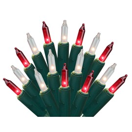 Holiday Pride Red and White Christmas Lights with Green Wire - 100 Count - Candy Cane Christmas Tree Lights (4 Ft) - UL Listed - Safe for Indoor & Outdoor Use - Static & Blinking Modes - Connectable