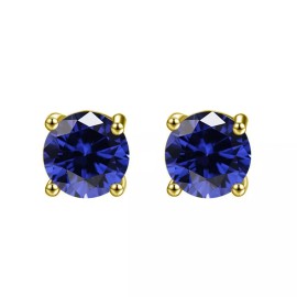 Paris Jewelry 14k Yellow Gold Plated 2 Ct Round Created Blue CZ Stud Earrings