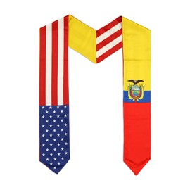 USA And Ecuador Flag Graduation Stole, Satin Embroidery Graduation Sash for International Students, 72 Inch Length.