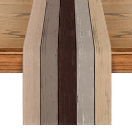Artoid Mode Brown Retro Rustic Wood Texture Table Runner, Seasonal Spring Kitchen Dining Table Decoration for Home Party Decor 13x72 Inch