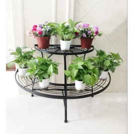 Hi-Line Gift Semi Circle Plant Holder Metal Plant Stand Display Antique Black Indoor/Outdoor
