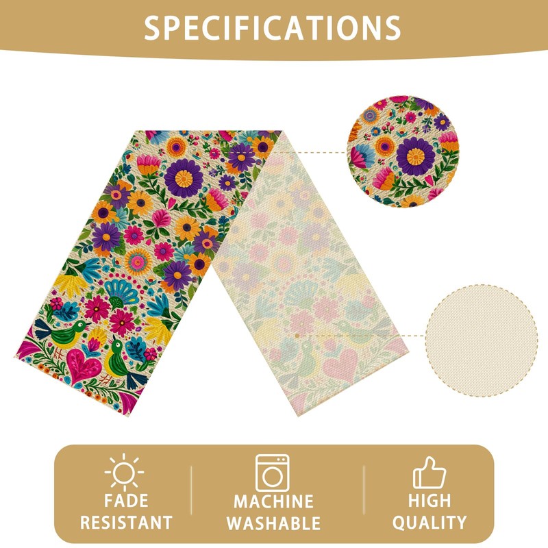 Floral Table Runner Mexican Kitchen Dining Table Decoration for Home