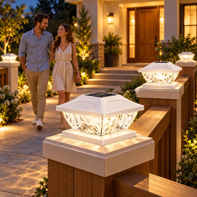 White Solar Post Cap Lights for Fence & Deck –