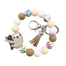 Fuqimanman2020 Sloth Keychain Cute Animal Sloth Silicon Bead Keychain for Backpack Accessories-B Khaki