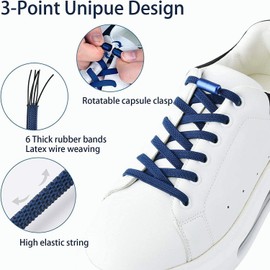 YAMCCCSE Elastic Shoelaces with Metal Cap, Universal Shoelaces Without Tying Super Elastic Shoelaces Elastic Rubber Shoe Laces with Metal Clasp, 2 Pairs - 2 Black