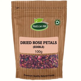 Dried Edible Rose Petals 100g by Hatton Hill | Pure, Red, Herbal Tea, Raw, DIY Body Care, Special Bath, Wedding Decoration and Potpourri, Perfect for Snack.