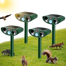4 Pack Ultrasonic Animal Repellent Outdoor Solar Deer Repllent Devices Cat Deer Deterrent Scare Squirrel, Raccoon, Skunk, Rabbit, Dog, Waterproof with Motion Detector for Yard Garden