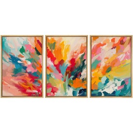 SIGNWIN Framed Canvas Print Wall Art Set Vibrant Energy Abstract with Colorful Bold Brushstrokes Illustrations Modern Art Decorative Rustic Zen for Living Room, Bedroom, Office - 16"x24"x3 Natural